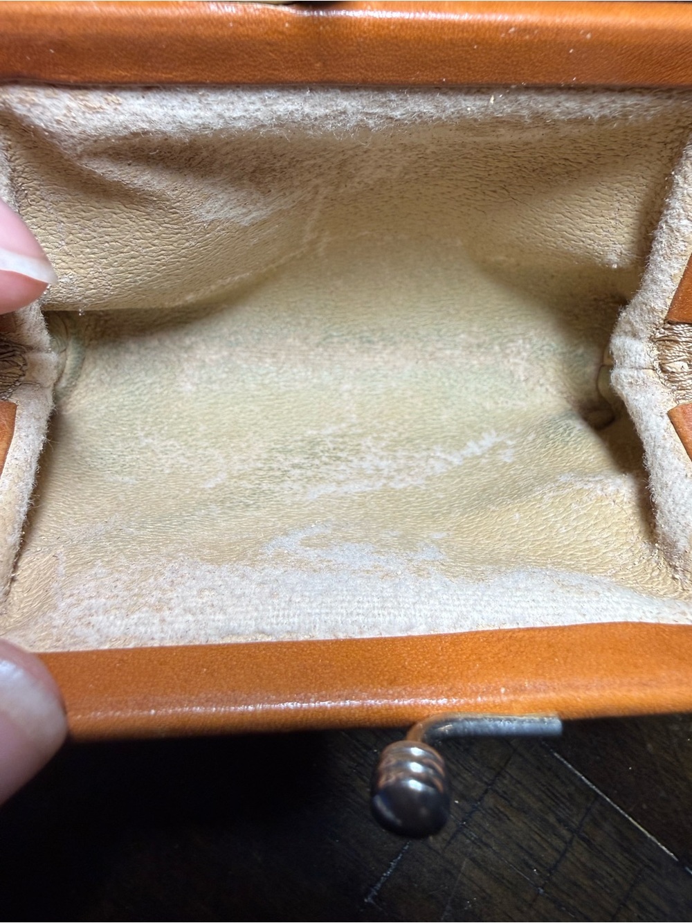 Vintage Dooney & Bourke Coin Purse Kiss Lock AWL Leather Duck Logo Taupe - Picture 8 of 10